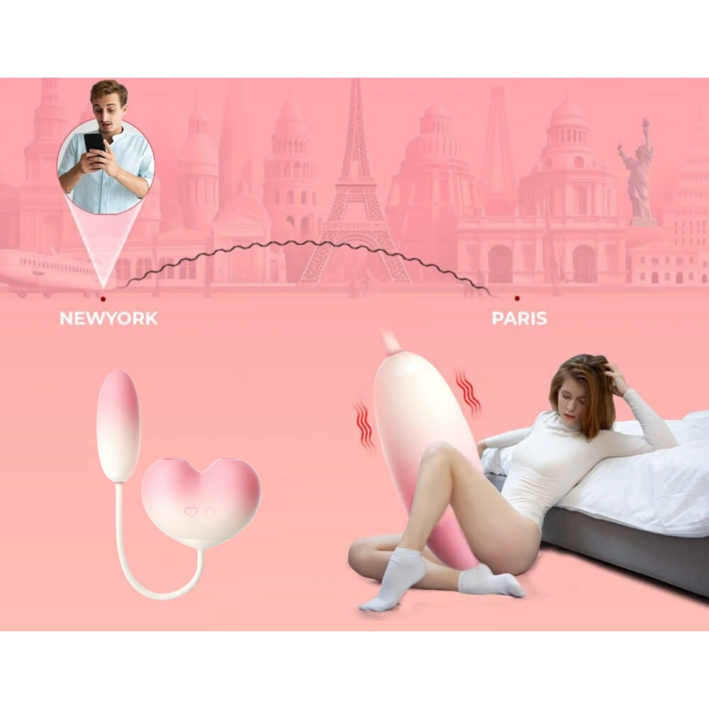  - Віброяйце з вакуумним стимулятором Zemalia Tao Tao Teng та язичком, 3 в 1, + APP, градієнтний рожевий 15