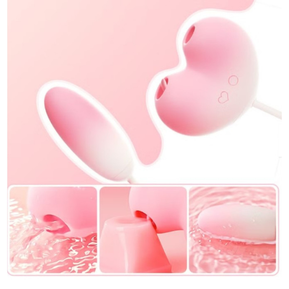  - Віброяйце з вакуумним стимулятором Zemalia Tao Tao Teng та язичком, 3 в 1, + APP, градієнтний рожевий 10