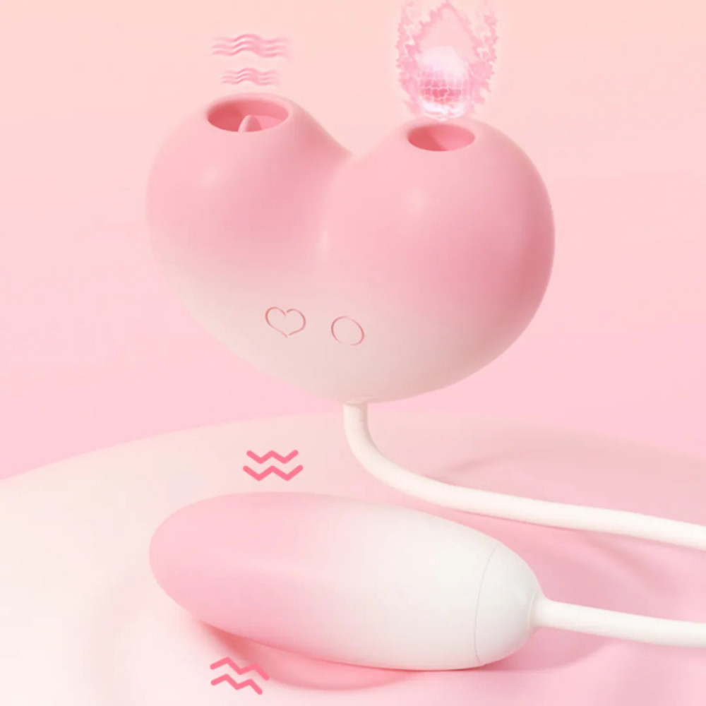  - Віброяйце з вакуумним стимулятором Zemalia Tao Tao Teng та язичком, 3 в 1, + APP, градієнтний рожевий 3