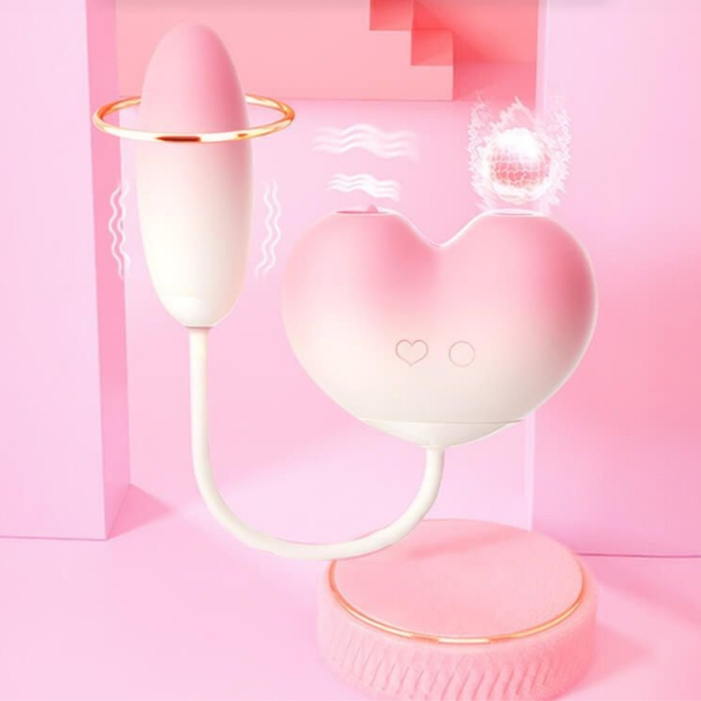  - Віброяйце з вакуумним стимулятором Zemalia Tao Tao Teng та язичком, 3 в 1, + APP, градієнтний рожевий 12