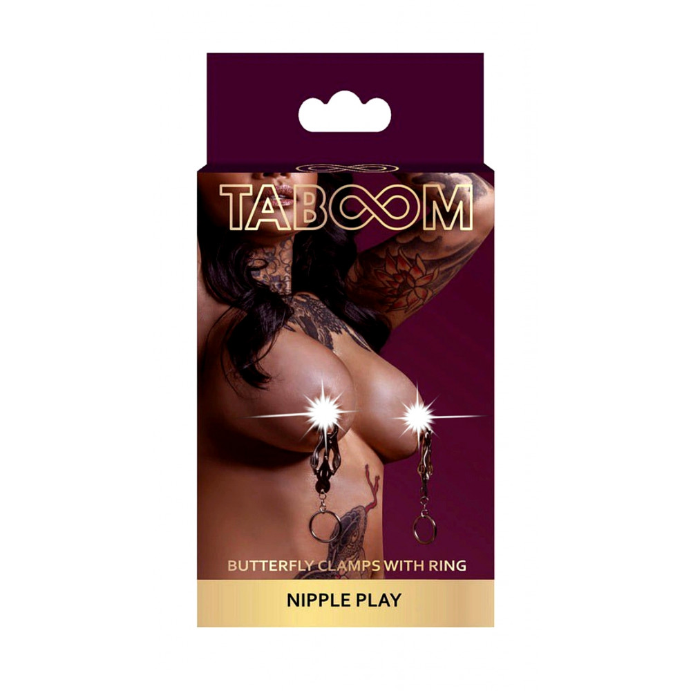Різне - Затискачі-метелики з кільцем Taboom Nipple Play Butterfly Clamps With Ring, сріблясті