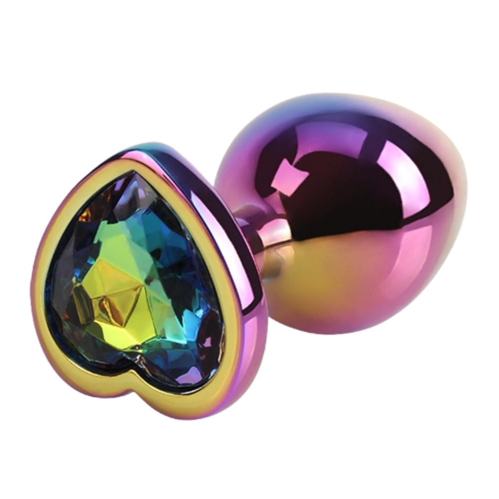 Анальные игрушки без вибрации - Анальная пробка разноцветная CHISA MATRIX MONT с разноцветным камнем в форме сердца, размер M 1