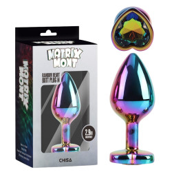 Анальная пробка разноцветная CHISA MATRIX MONT с разноцветным камнем в форме сердца, размер M