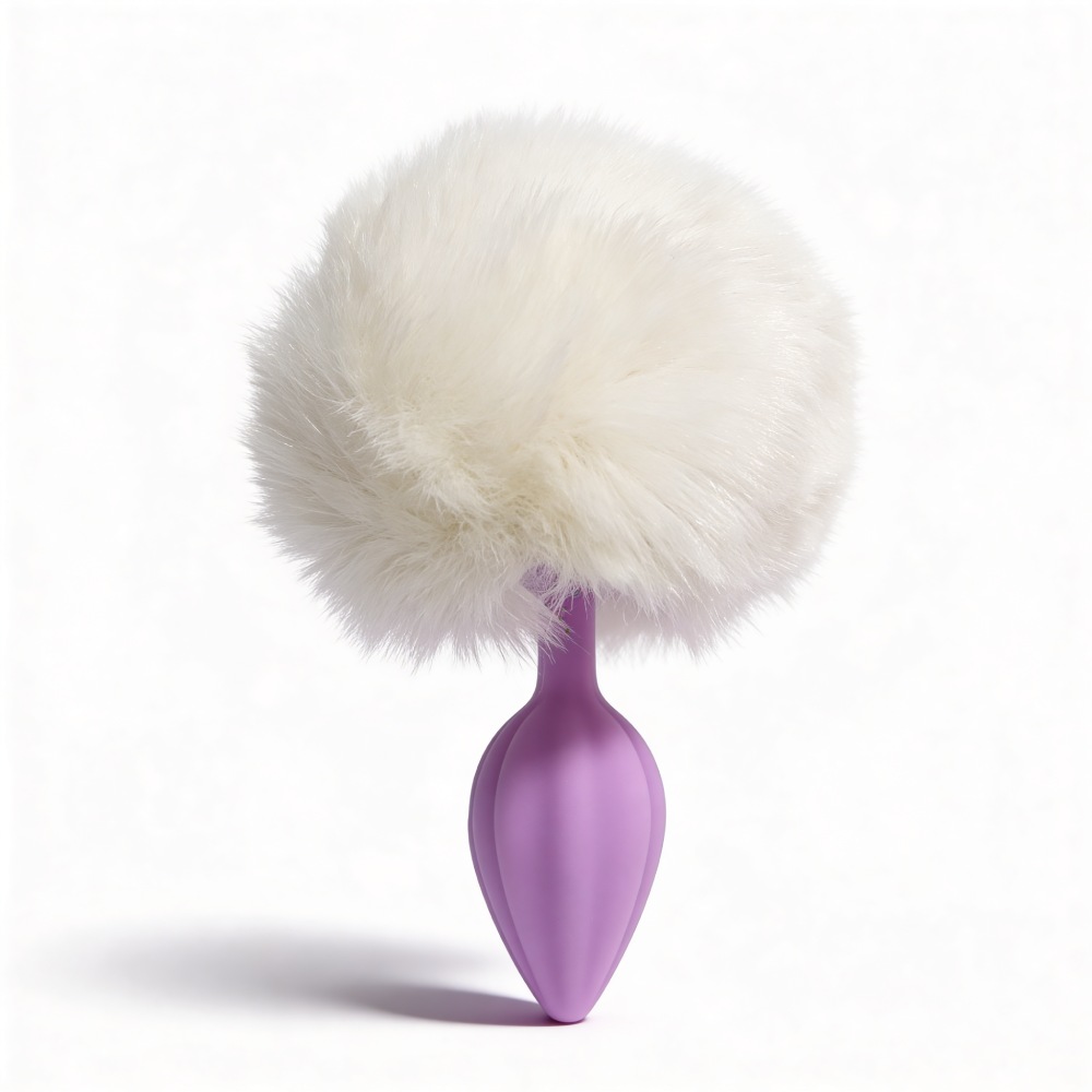 Анальные игрушки без вибрации - Анальная пробка рельефная ALUME, S, лиловая с белым пушком и сменным лиловым камнем, 7 х 2,8 см 2