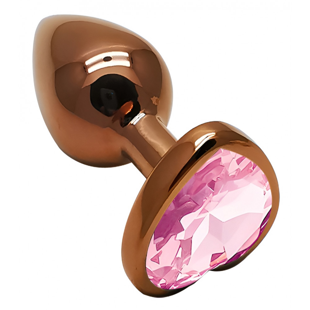Анальные игрушки без вибрации - Анальная пробка с кристаллом EGZO - Dark Gold Heart Plug Pink, size S 4