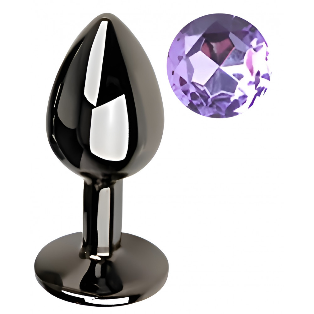 Анальные игрушки без вибрации - Анальная пробка с кристаллом EGZO - Dark Gray Round Plug Amethyst, size S 5