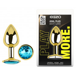 Анальная пробка с кристаллом EGZO - Gold Round Plug Aqua size S