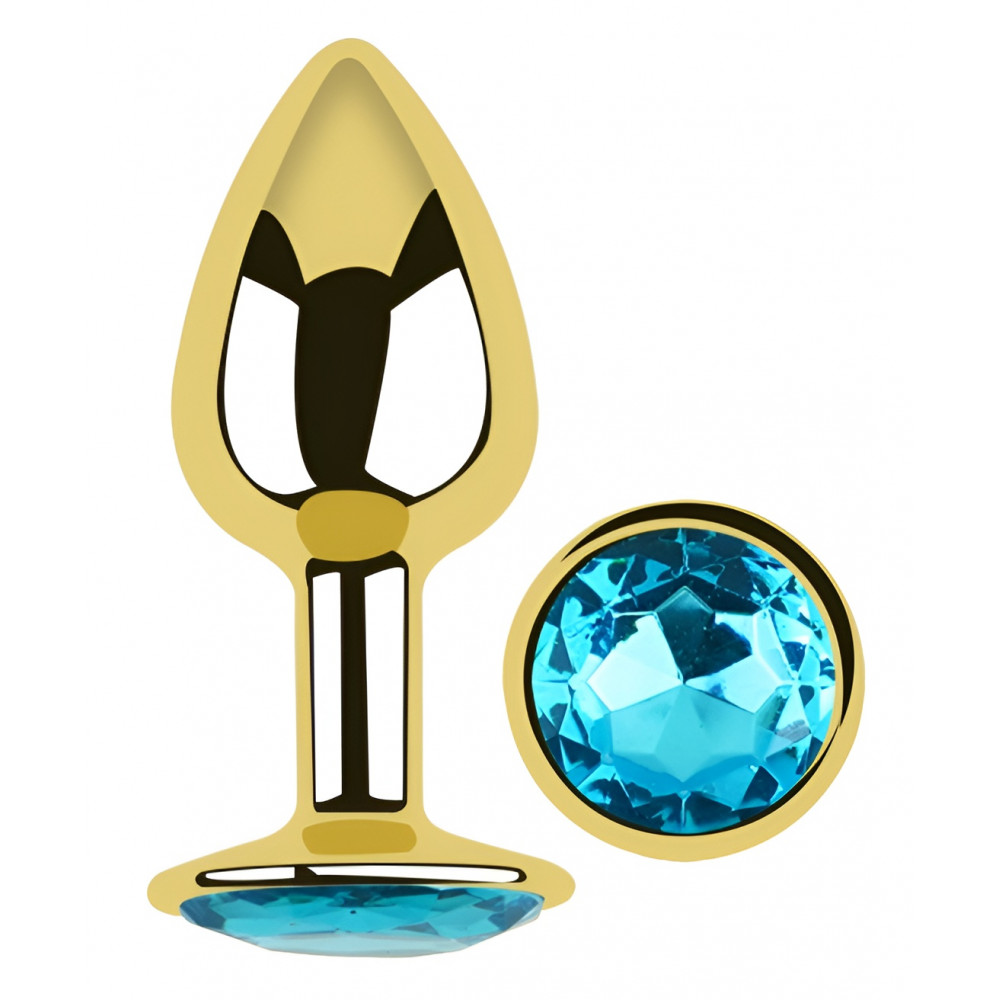 Анальные игрушки без вибрации - Анальная пробка с кристаллом EGZO - Gold Round Plug Aqua size S 4