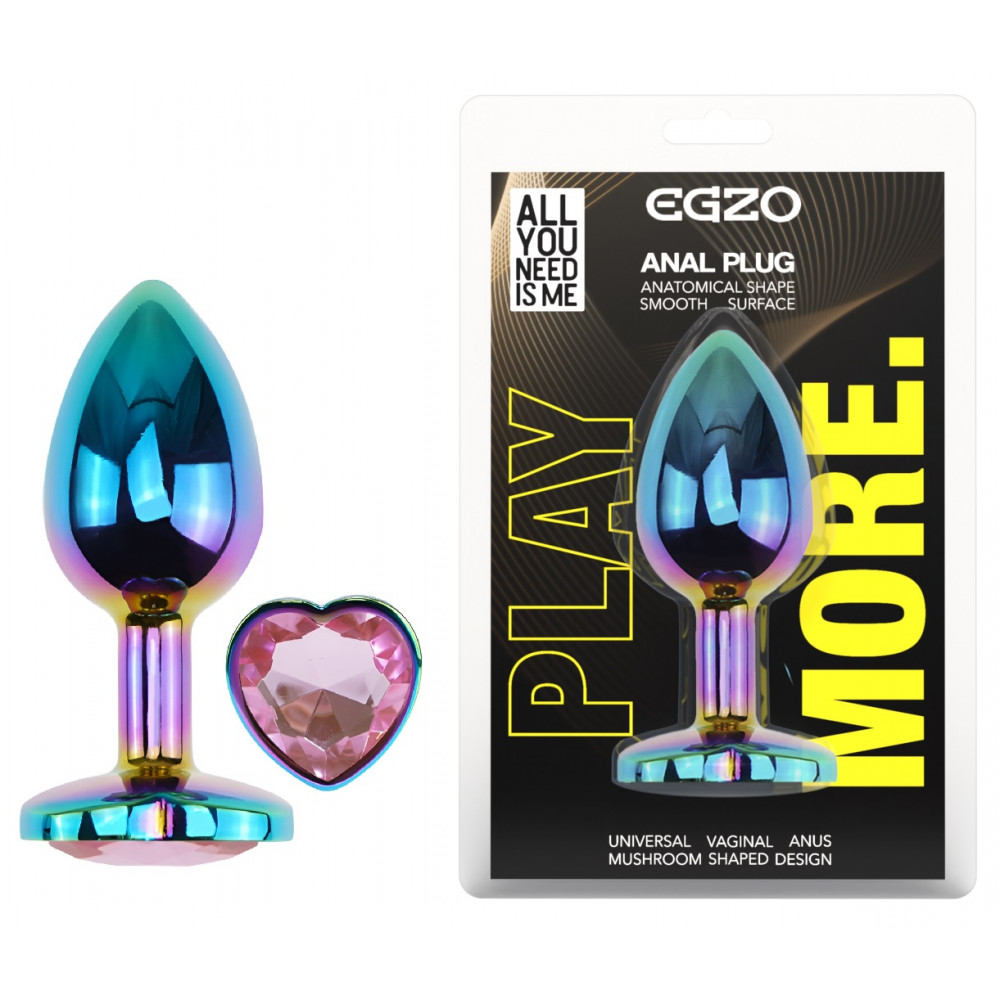 Анальные игрушки без вибрации - Анальная пробка с кристаллом EGZO - Multicolor Heart Plug Pink size S