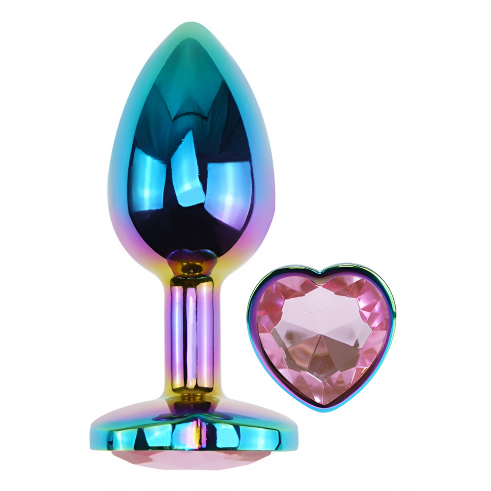 Анальные игрушки без вибрации - Анальная пробка с кристаллом EGZO - Multicolor Heart Plug Pink size S 4