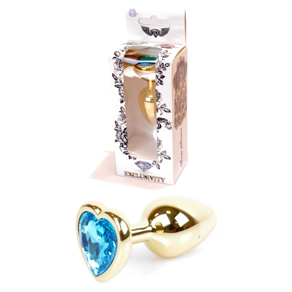 Анальные игрушки - Анальная пробка Boss Series - Jewellery Gold Heart PLUG Light Blue S, BS6400040