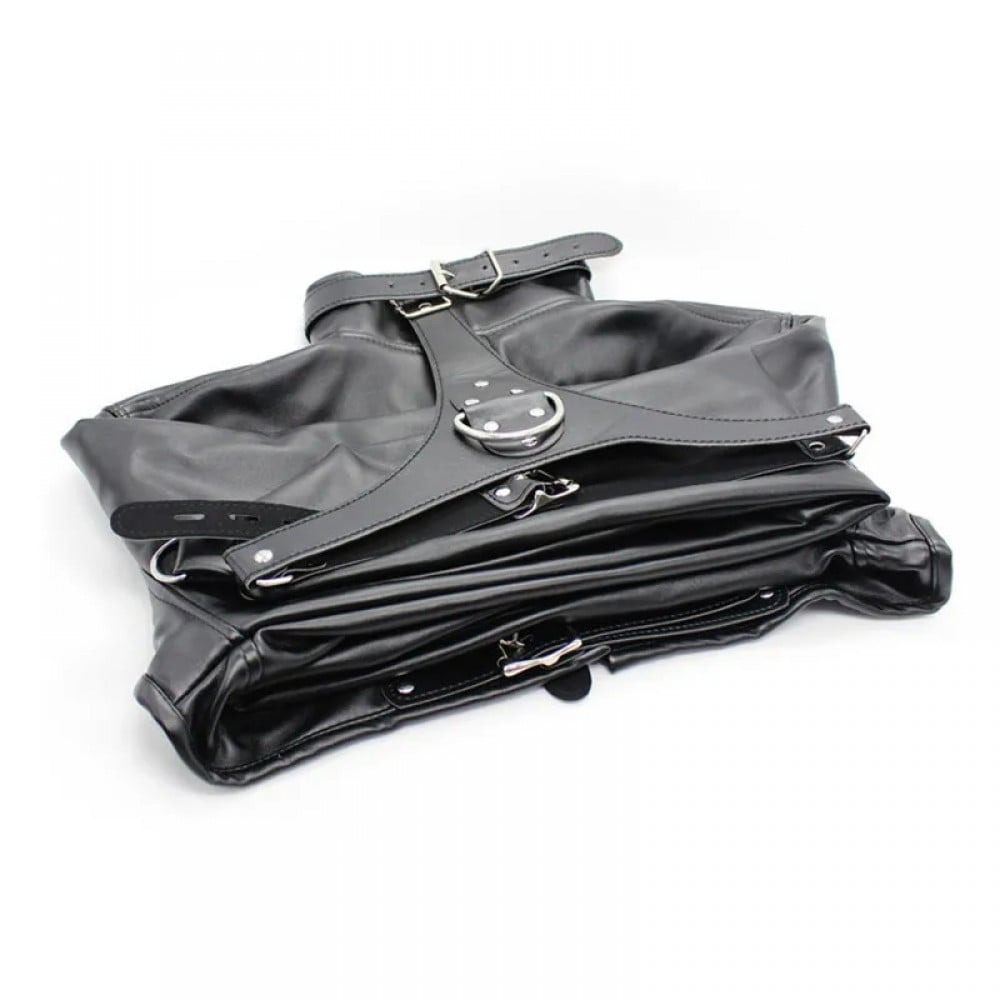 БДСМ игрушки - Бондажная смирительная рубашка, экокожа, черная, One Size 1
