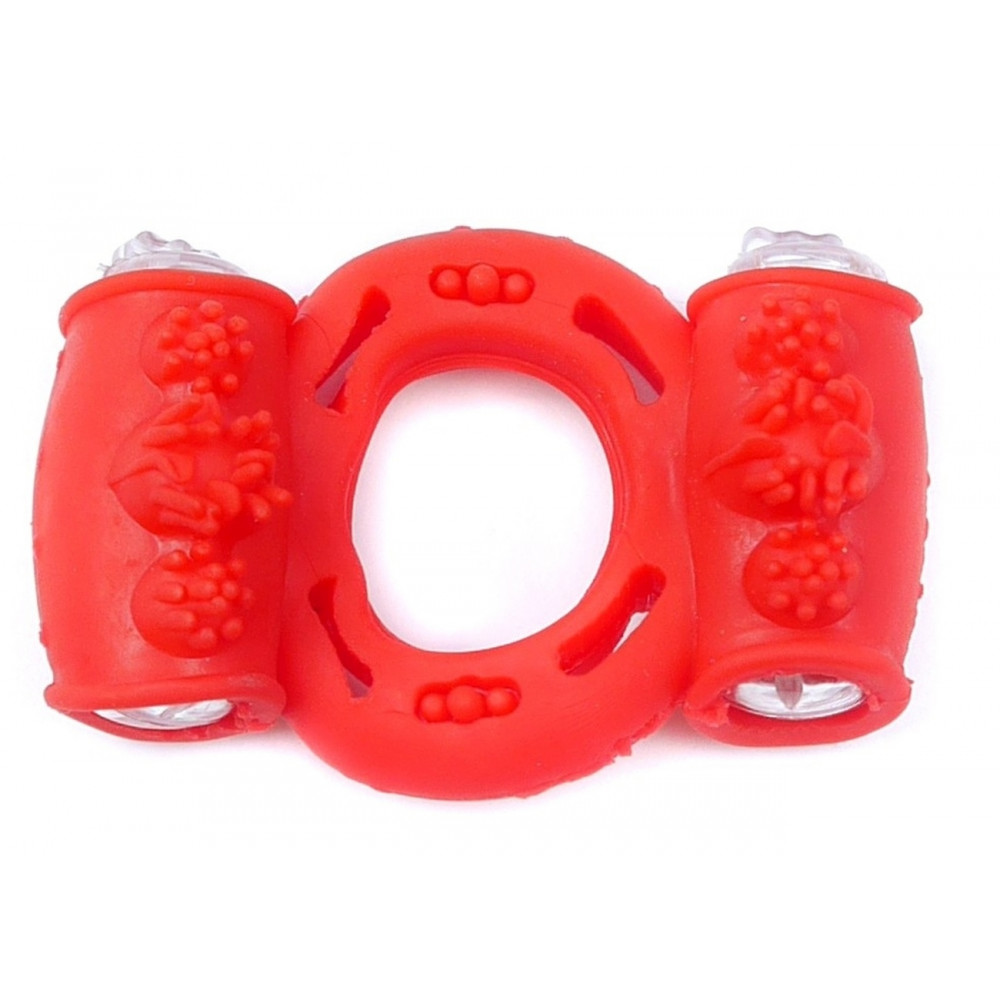 Эрекционные кольца и насадки на член - Эрекционное вибро кольцо BOSS Vibrating Cock Ring Double Red, BS6700036