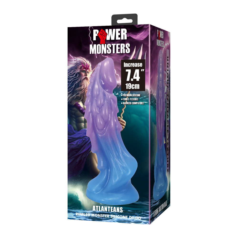 Фаллоимитаторы - Фаллоимитатор силиконовый Power Monsters Atlanteans на присоске, фиолетово-синий, 19 х 5,4 см 8