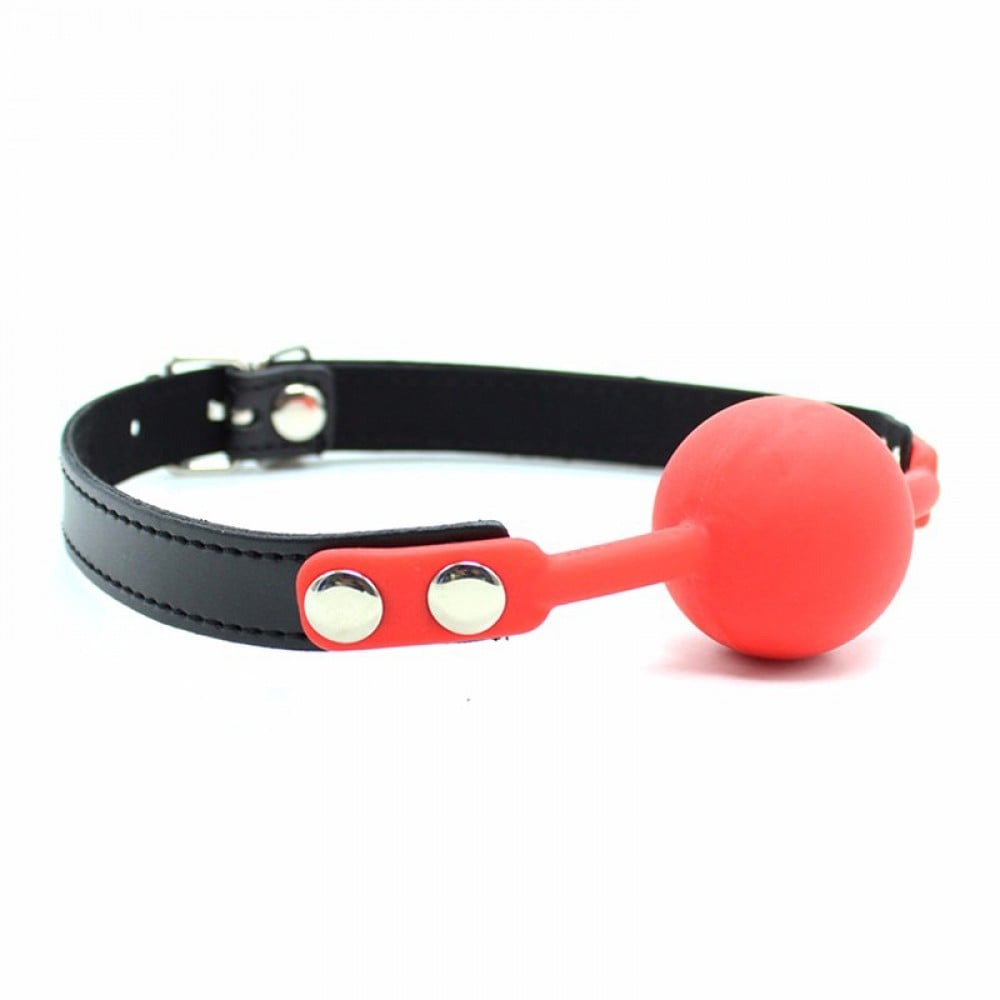 БДСМ игрушки - Кляп силиконовый, красный шарик, черные ремешки, диаметр 4 см 2