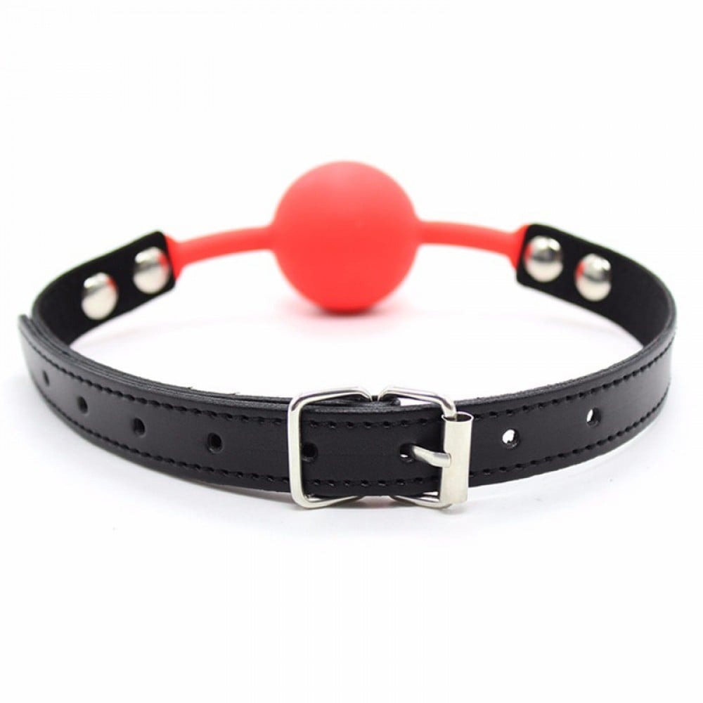 БДСМ игрушки - Кляп силиконовый, красный шарик, черные ремешки, диаметр 4 см 1