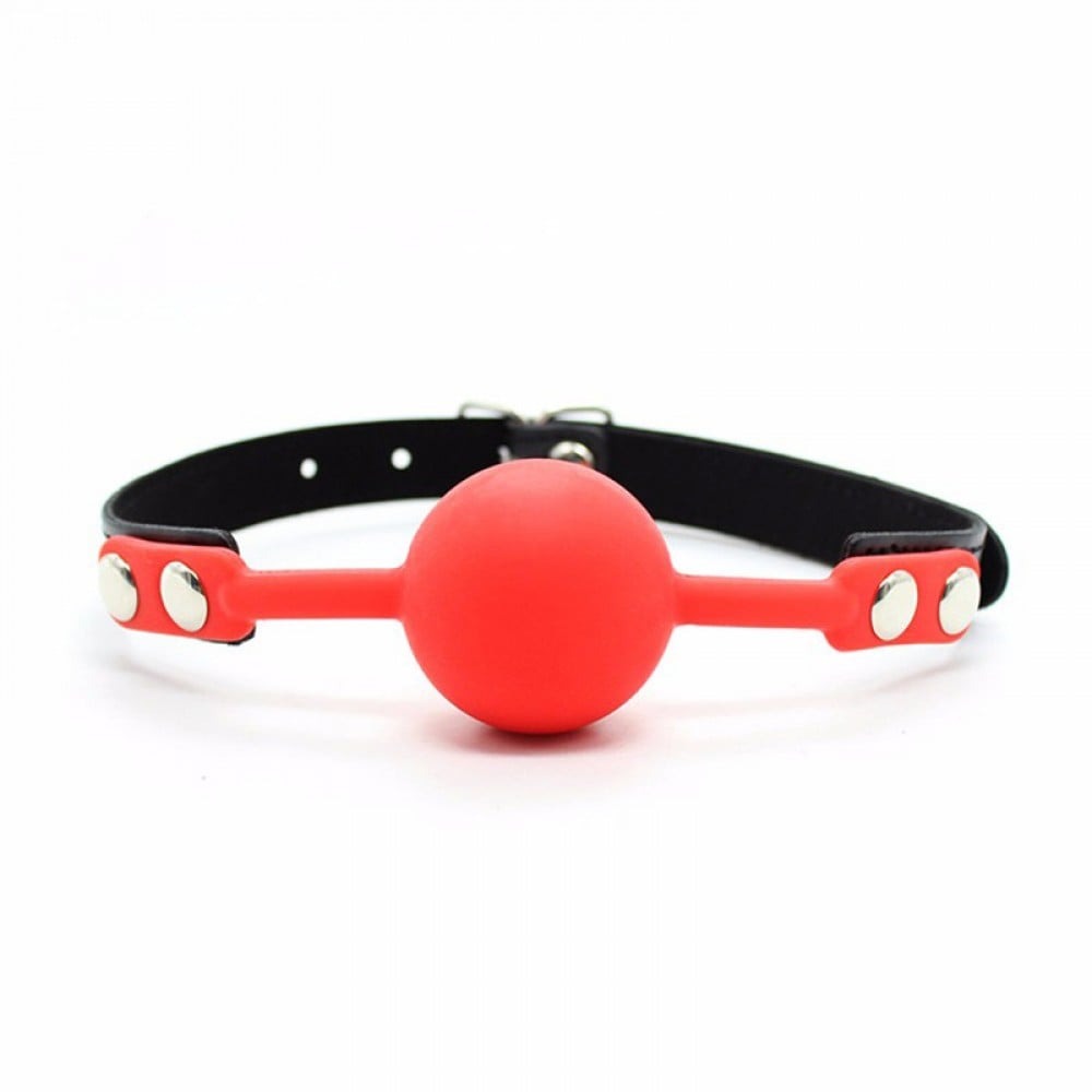 БДСМ игрушки - Кляп силиконовый, красный шарик, черные ремешки, диаметр 4 см