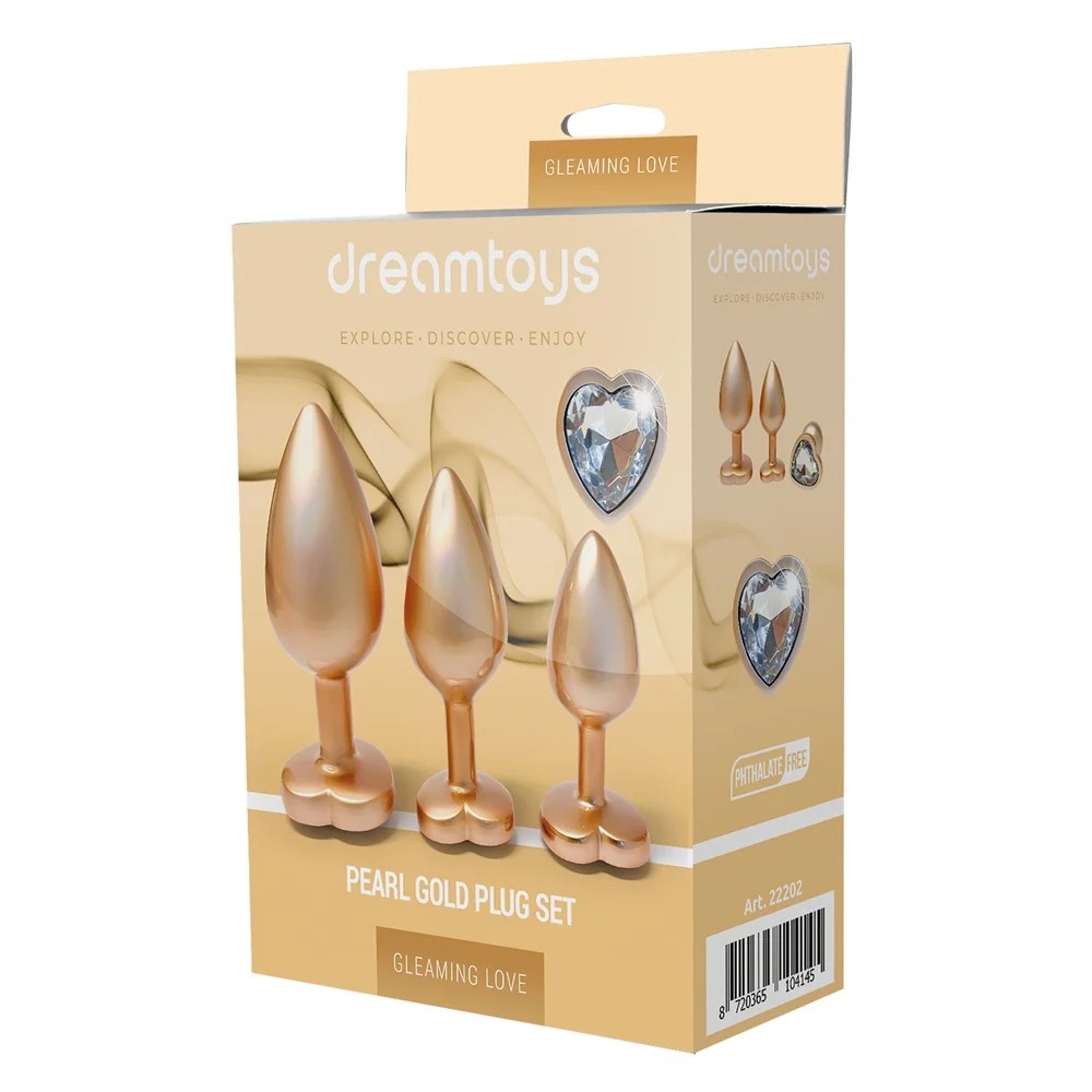 Анальные игрушки без вибрации - Набор из трёх анальных пробок Dream Toys Gleaming Love, размеры S, M, L, перламутрово-золотые 1
