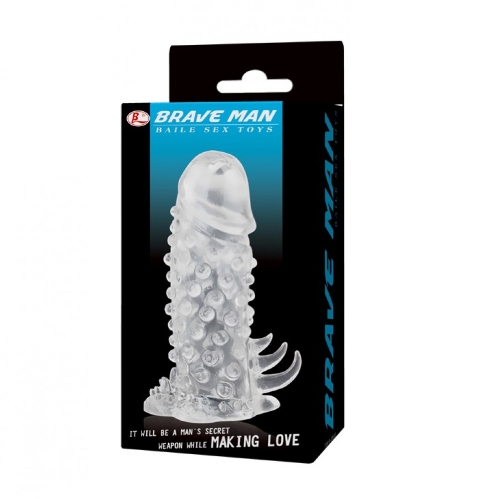 - Насадка на член Baile Brave Man гелева, рельєфна, прозора, 12.5 х 4 см 4