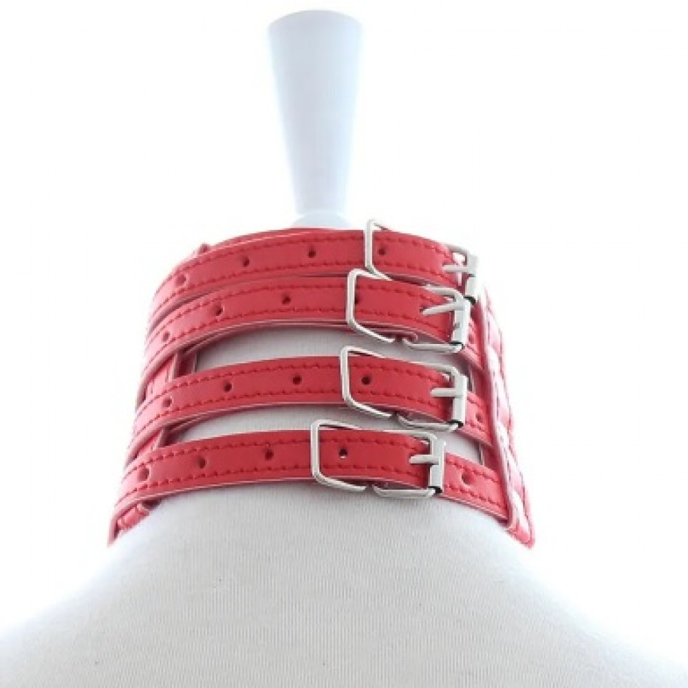 БДСМ игрушки - Ошейник с поводком-цепочкой DS Fetish Collar with chain leash red 1