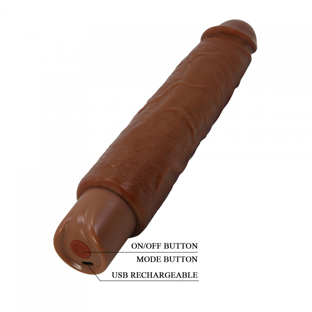 - Перезаряжаемый вибратор реалистик Pretty Love - Soren Realistic Vibrating Dildo Brown, BW-500083-1 8
