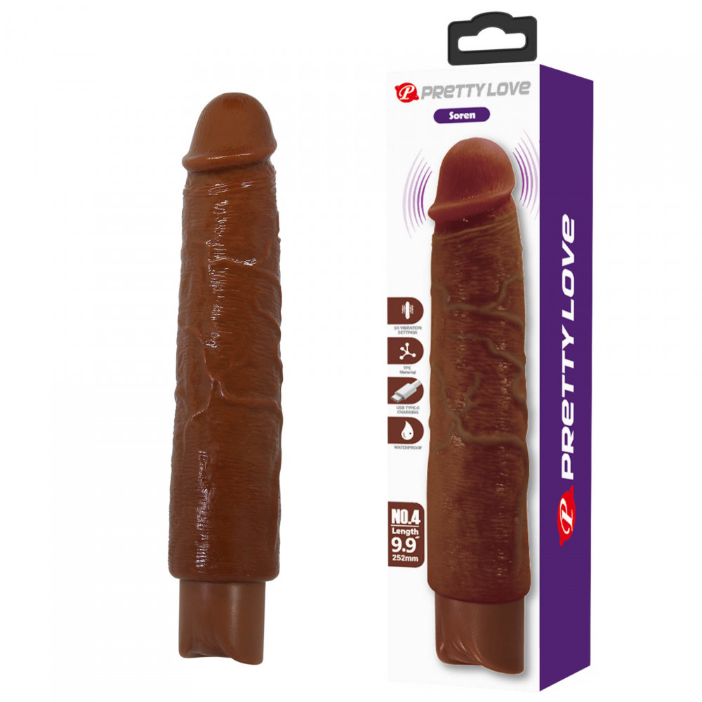 - Перезаряжаемый вибратор реалистик Pretty Love - Soren Realistic Vibrating Dildo Brown, BW-500083-1