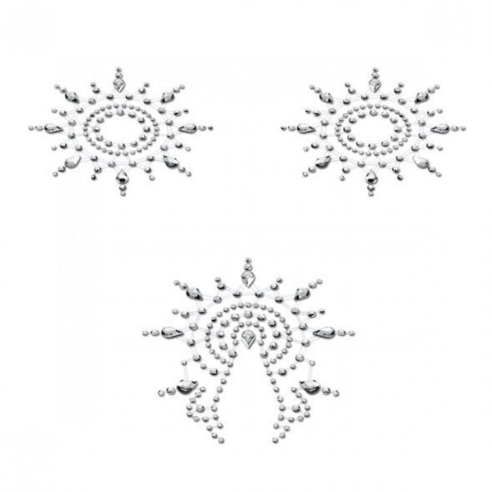 Интимные украшения - Пэстис из кристаллов Petits Joujoux Gloria set of 3 - Silver, украшение на грудь и вульву
