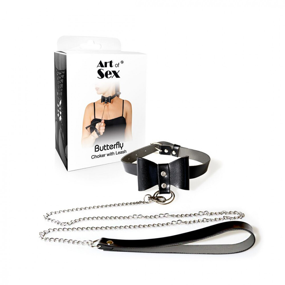 Різне - Чокер з повідцем Art of Sex - Butterfly чорний, екошкіра 2