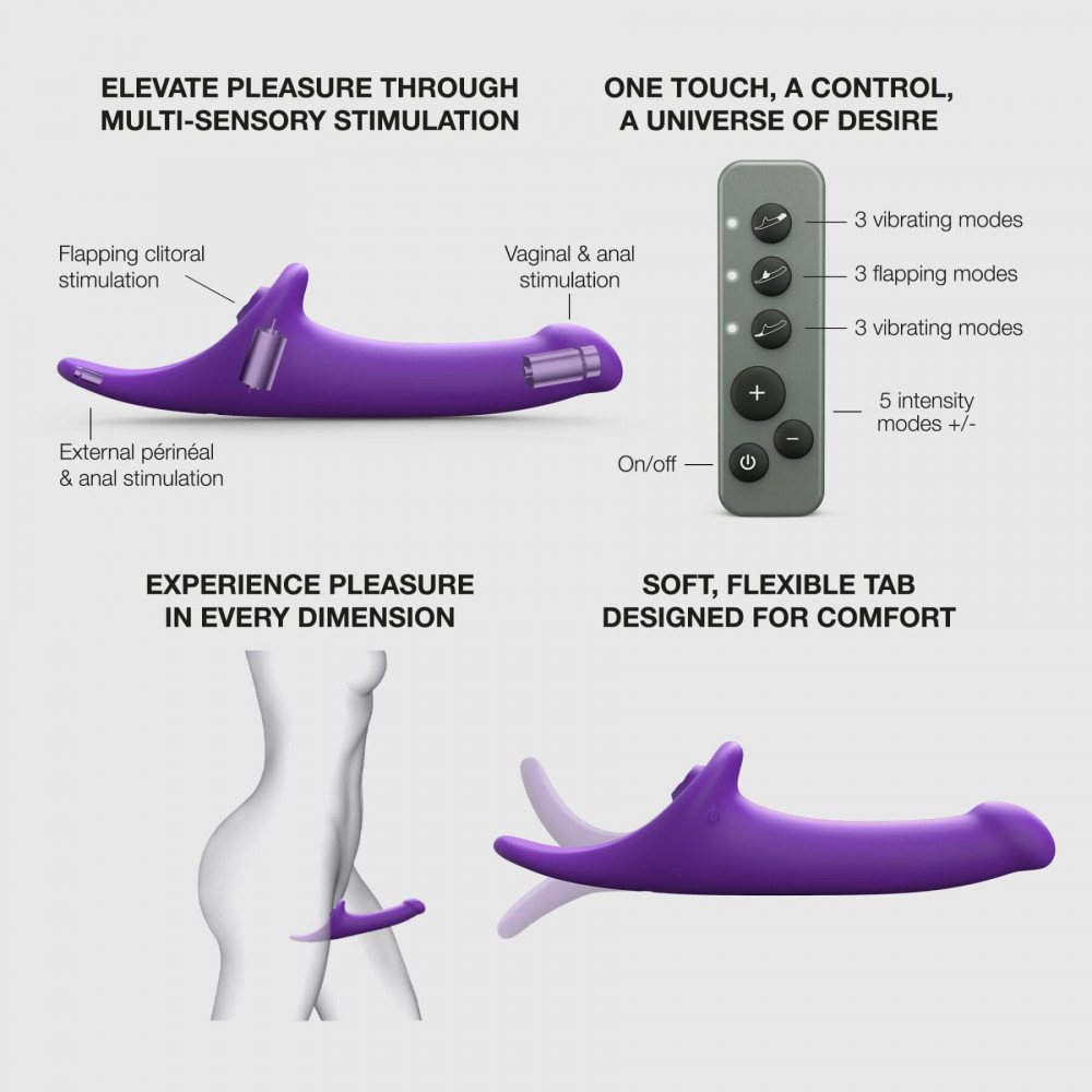 Страпоны - Вибронасадка для страпона с вакуумной стимуляцией Strap-On-Me Multi Orgasm Dildo L Purple 2