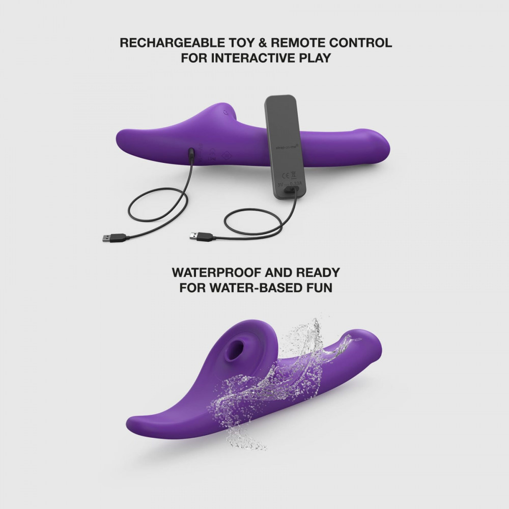 Страпоны - Вибронасадка для страпона с вакуумной стимуляцией Strap-On-Me Multi Orgasm Dildo L Purple 3