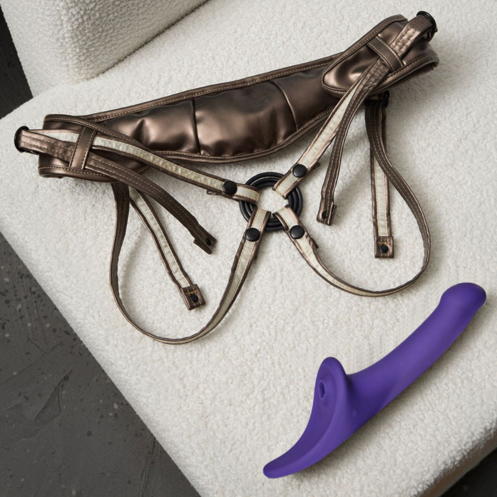 Страпоны - Вибронасадка для страпона с вакуумной стимуляцией Strap-On-Me Multi Orgasm Dildo L Purple 5