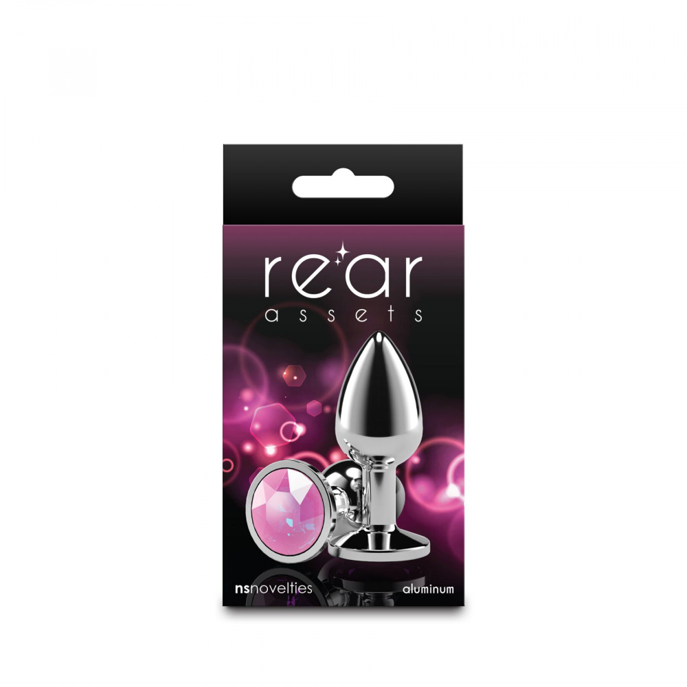 Анальные игрушки без вибрации - Анальная пробка NS Novelties Rear Assets - Silver - Small - Pink Gem 2