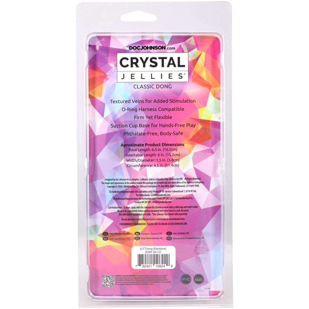 Фалоімітатор - Дилдо Doc Johnson Crystal Jellies - 6.5 Inch Classic Dong - Rainbow 5