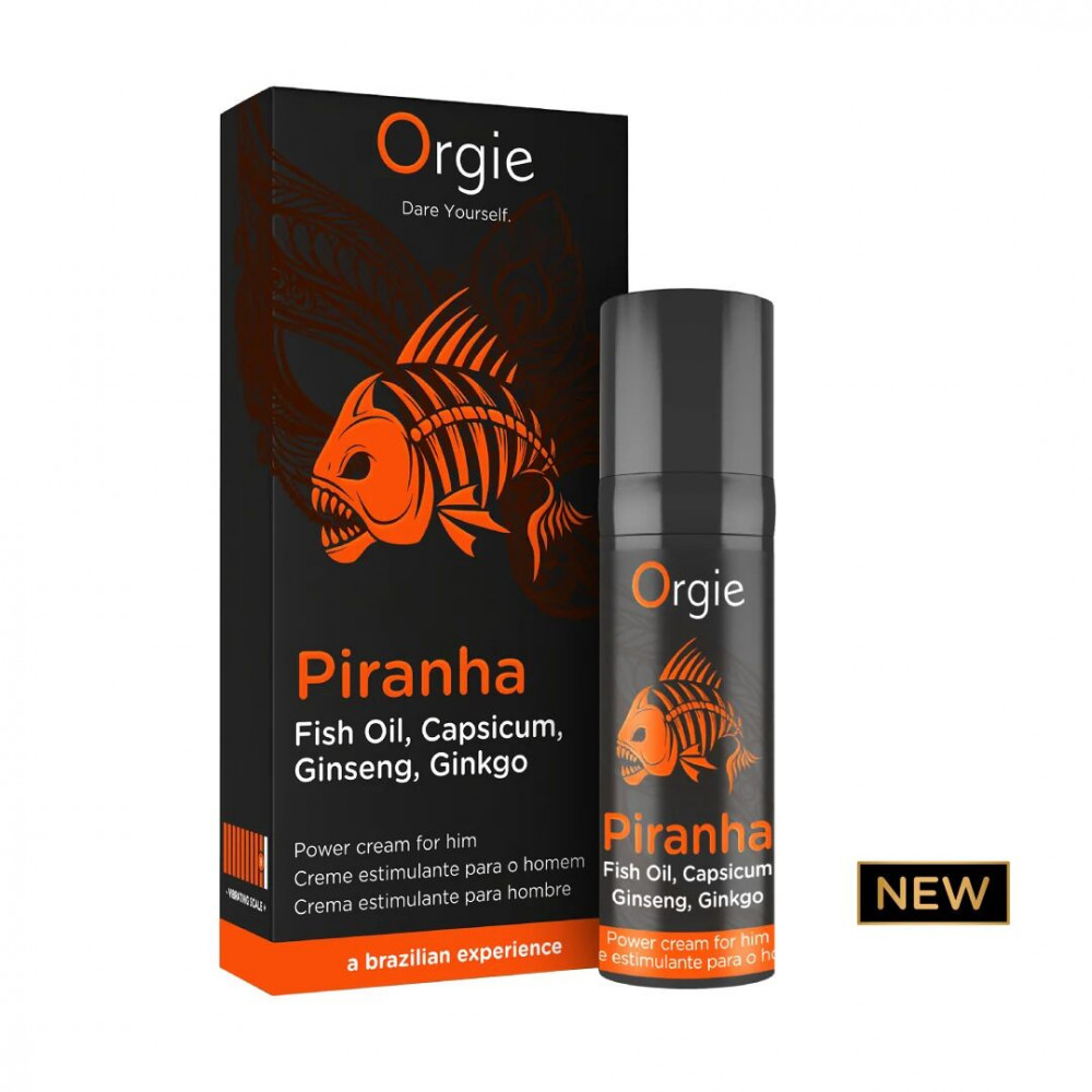 Пролонгаторы и смазки - Крем для усиления эрекции Orgie Piranha 15 мл, жир пираньи, женьшень, гинкго билоба и перец чили