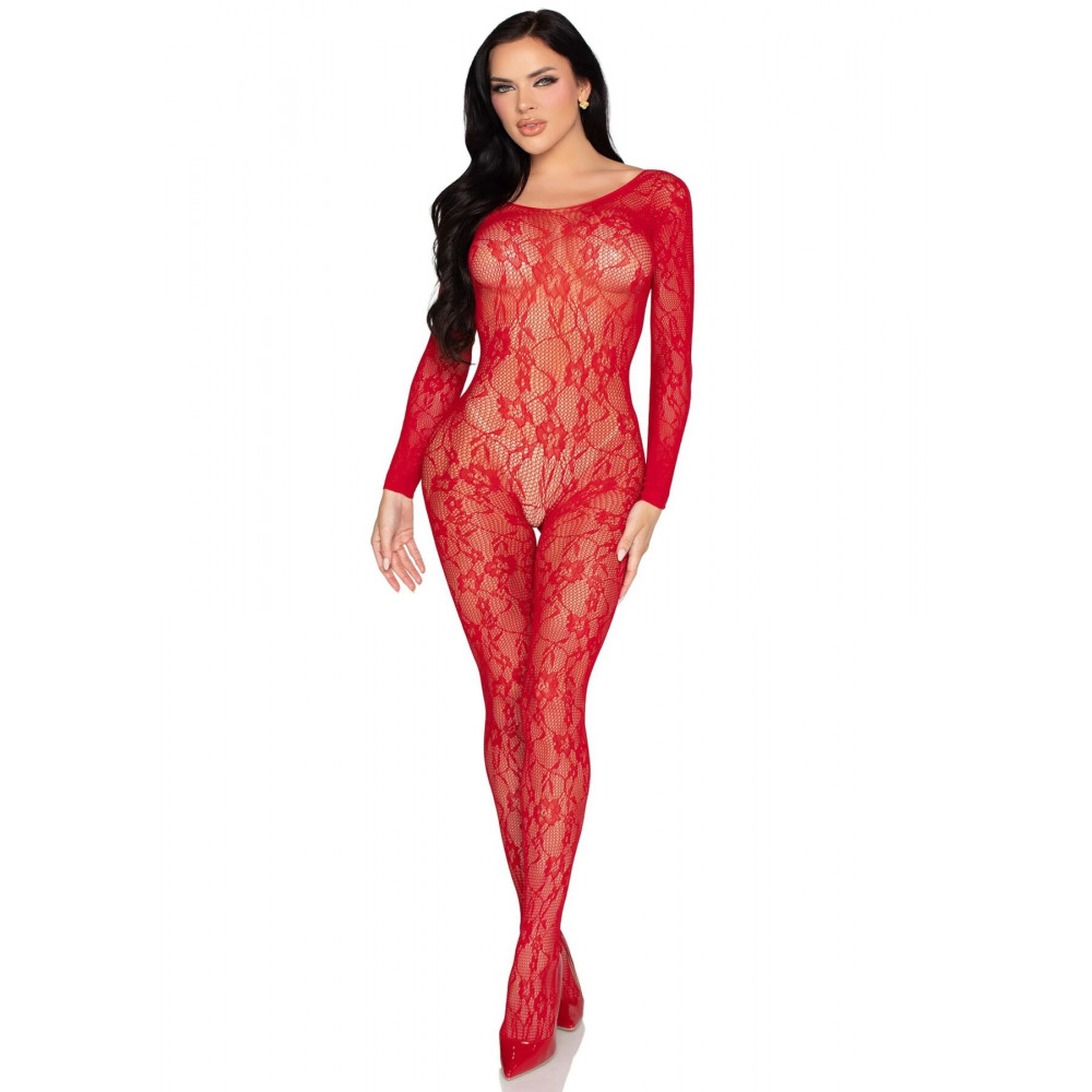 Бодистокинг - Бодистокинг Leg Avenue Crotchless Fishnet Bodystocking One Size Red 3