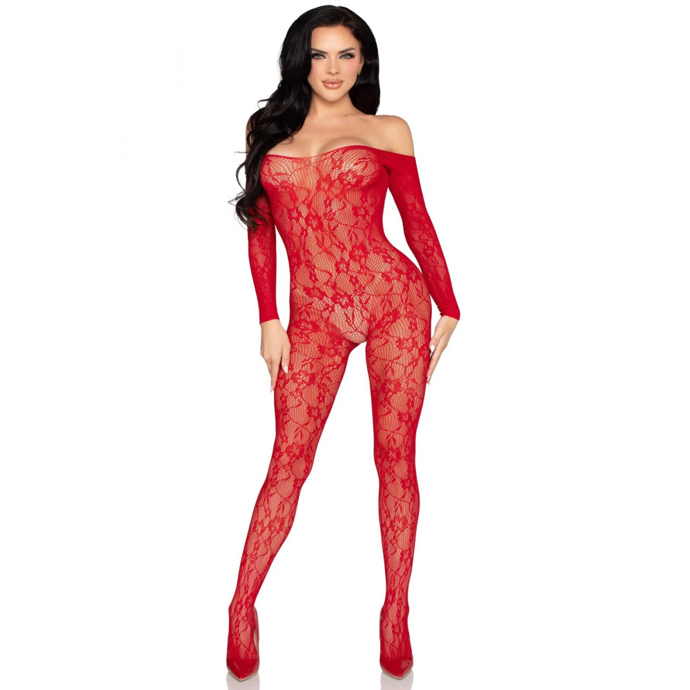 Бодистокинг - Бодистокинг Leg Avenue Crotchless Fishnet Bodystocking One Size Red
