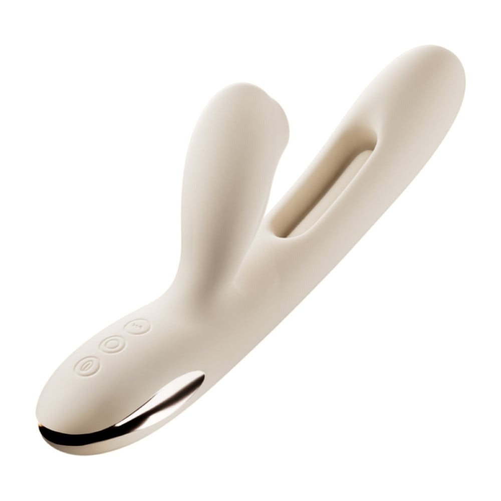  - Вібратор 3 в 1 BeYourLover Angela з вакуумом та тапінгом, бежевий 4