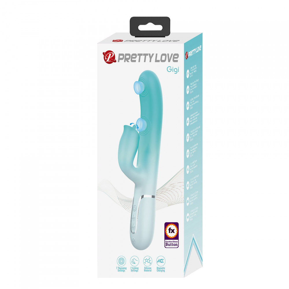 Вибратор-кролик - Вибратор-кролик PRETTY LOVE Gigi со стимулятором язычком, голубой, 22.8 х 3.4 см 10