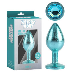Анальная пробка голубая поталь CHISA MATRIX MONT с голубым камнем, размер M