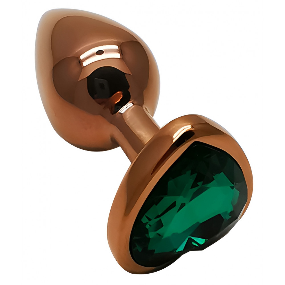 Анальные игрушки без вибрации - Анальная пробка с кристаллом EGZO - Dark Gold Heart Plug Marine, size S 4