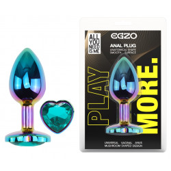 Анальная пробка с кристаллом EGZO - Multicolor Heart Plug Marine size S