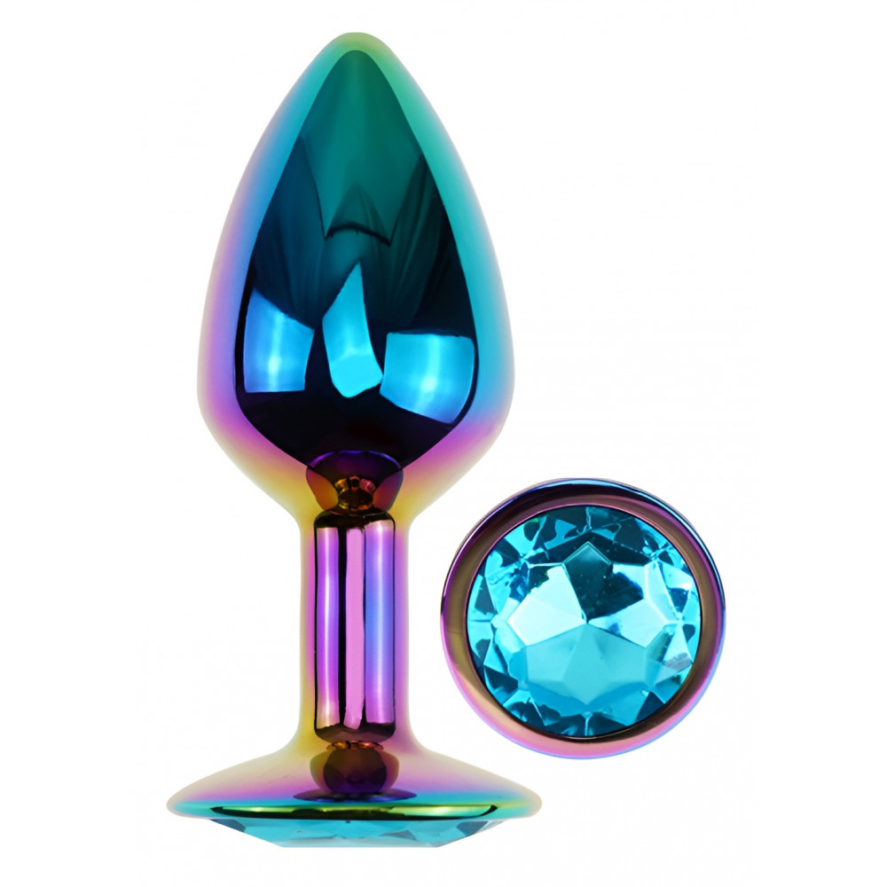 Анальные игрушки без вибрации - Анальная пробка с кристаллом EGZO - Multicolor Round Plug Aqua size S 4
