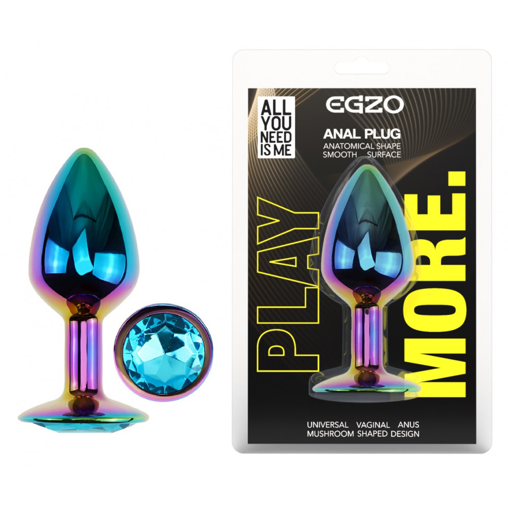 Анальные игрушки без вибрации - Анальная пробка с кристаллом EGZO - Multicolor Round Plug Aqua size S