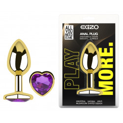 Анальная пробка с кристаллом EGZO - Gold Heart Plug Purple size S