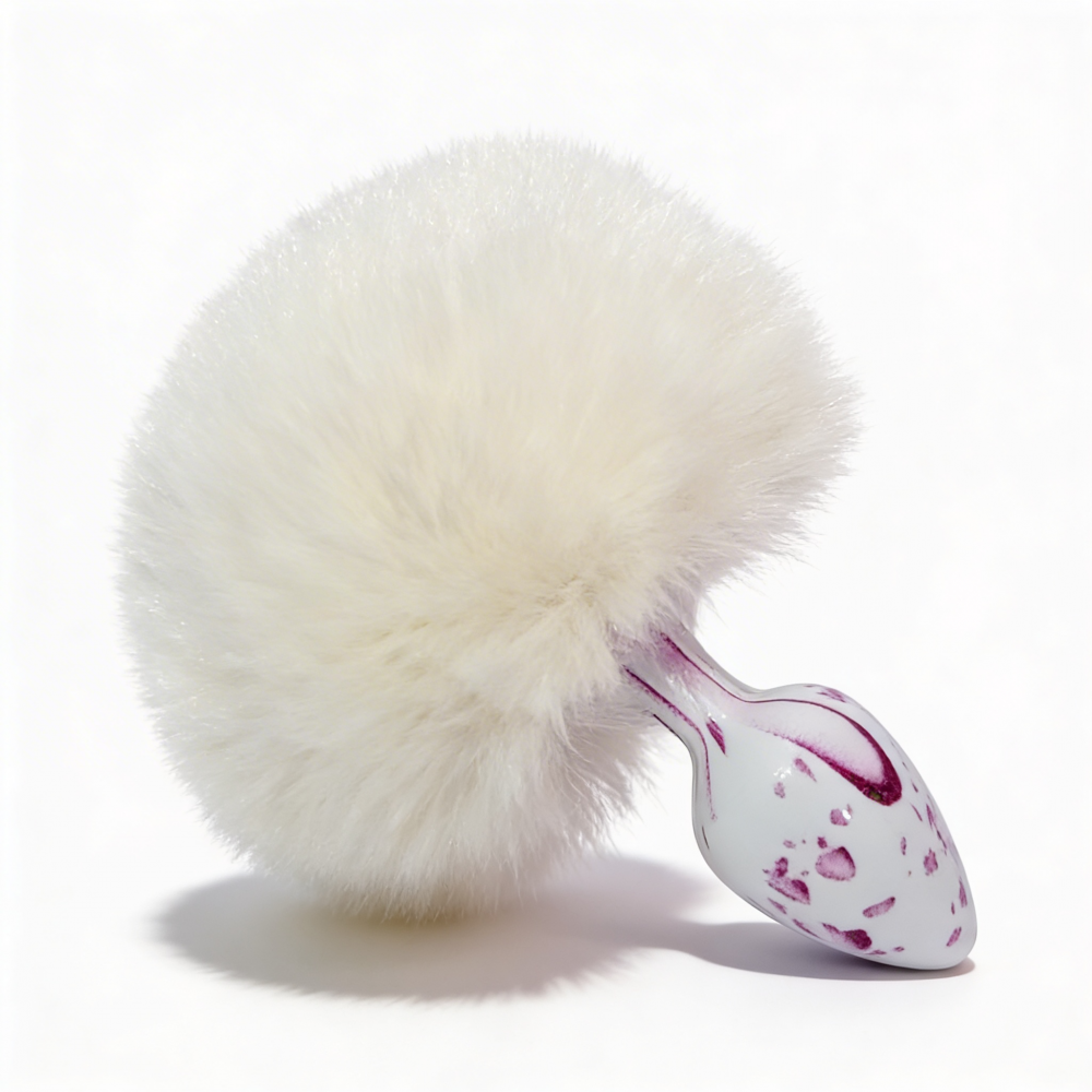 Анальные игрушки без вибрации - Анальная пробка с узором ALUME, S, металлическая белая с белым пушком, 7 х 2,8 см 5