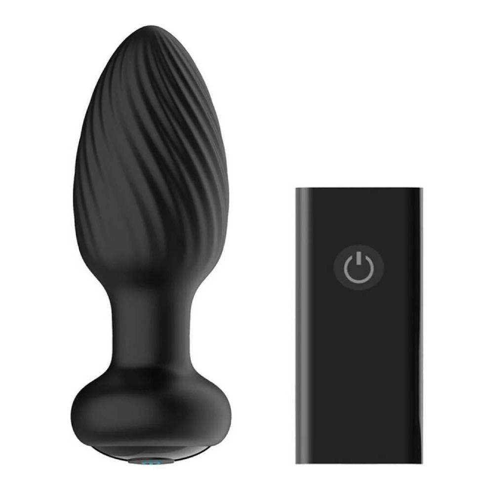 Секс игрушки - Анальная пробка с вибрацией рельефная с дистанционным пультом Nexus Tornado черная, 9.6 х 3.3 см