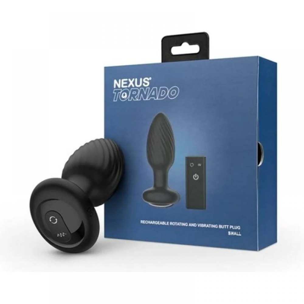 Секс игрушки - Анальная пробка с вибрацией рельефная с дистанционным пультом Nexus Tornado черная, 9.6 х 3.3 см 1