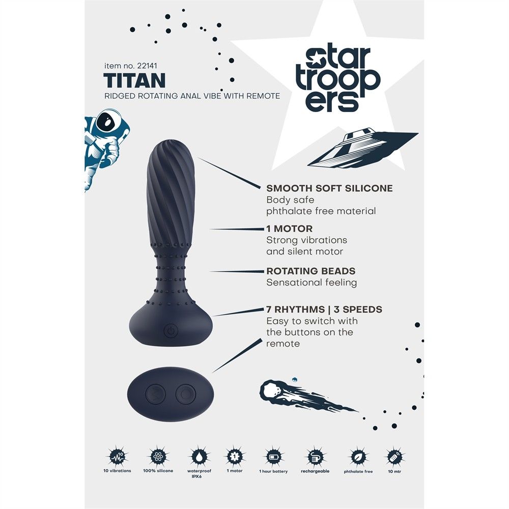 Анальные игрушки с вибрацией - Анальный вибратор с пультом Dream Toys Startroopers Titan с вращающимися шариками, синий 8
