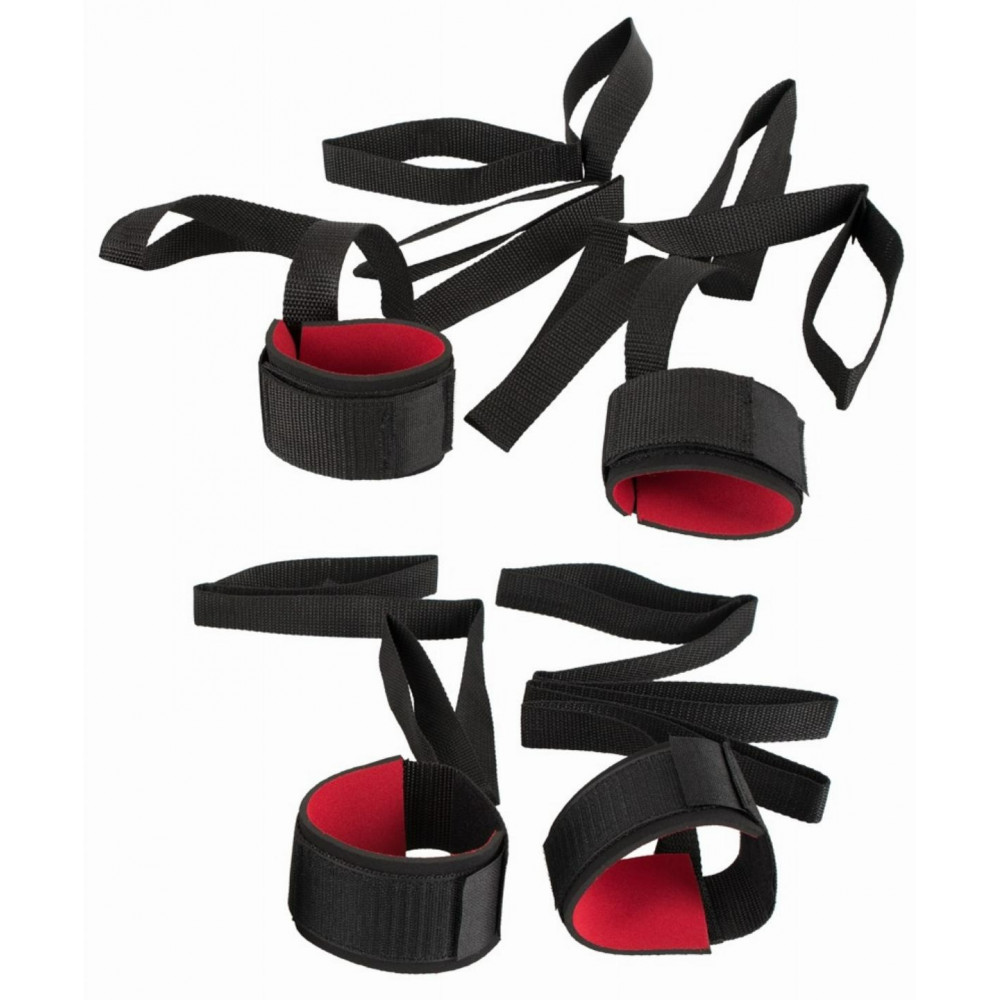 БДСМ игрушки - Бандажный набор для фиксации рук и ног, черного цвета