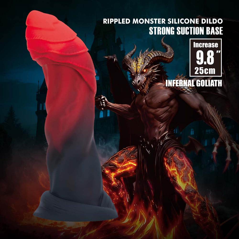 Фаллоимитаторы - Фаллоимитатор силиконовый Power Monsters Infernal Goliath на присоске, красно-черный, 25 см
